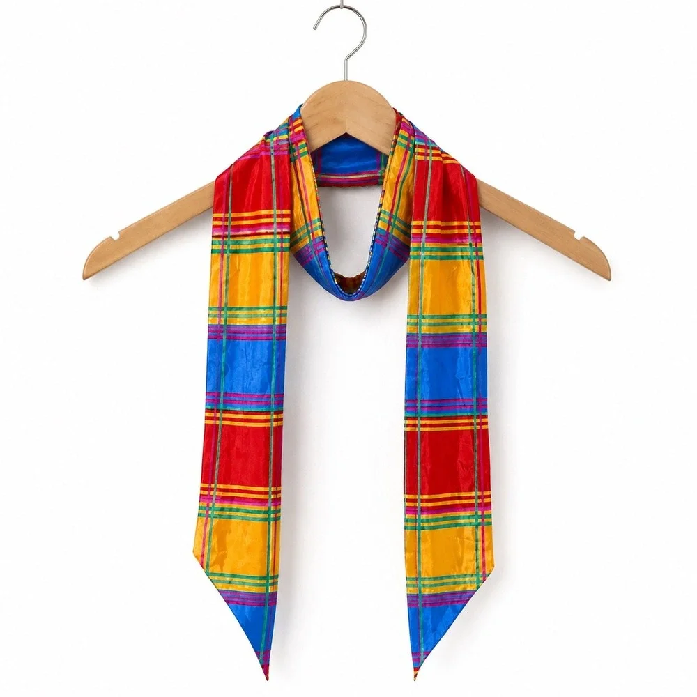 Liz Claiborne Vintage Plaid Skinny Scarf Womens OS Multi Color Silk Feel Size OS